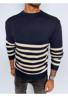 Tmavomodrý pánsky sveter s pruhmi