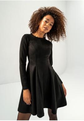 Semišové čierne šaty MOSQUITO s dlhým rukávom v zľave