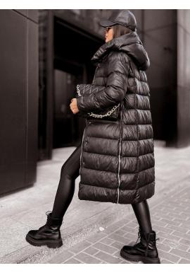 Dlhá prešívaná dámska bunda čiernej farby