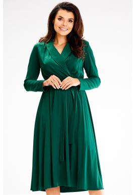 Zelené dámske šaty so šálovým golierom