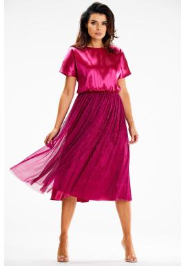 Dámske ružové midi šaty s gumou v páse
