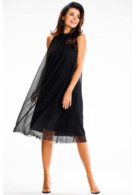 Čierne sieťované midi šaty s opaskom