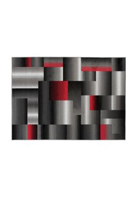 Vzorovaný koberec v sivo-červenej farbe