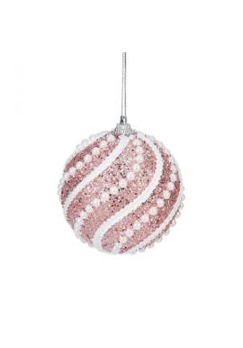 Ružová vianočná guľa s perlami