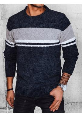 Tmavomodrý pánsky sveter s pruhmi