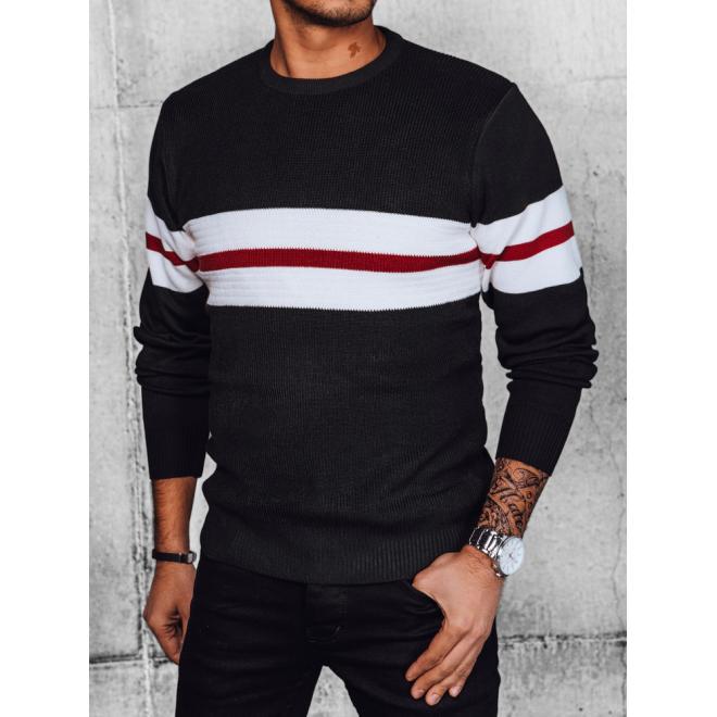 Čierny pánsky sveter s kontrastnými pruhmi