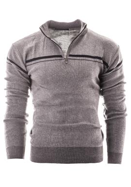 Pánsky tmavosivý sveter s výstrihom na zips