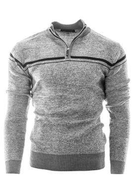 Pánsky sivý sveter s výstrihom na zips