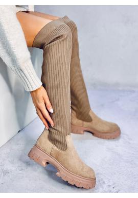 Béžové ponožkové čižmy nad kolená