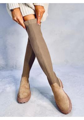 Béžové ponožkové čižmy nad kolená