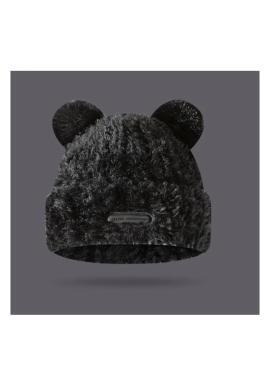 Čierna plyšová čiapka s medvedími ušami