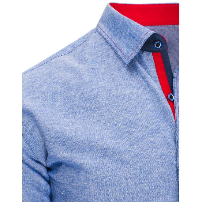 Kockovaná pánska košeľa modro-bielej farby s krátkym rukávom
