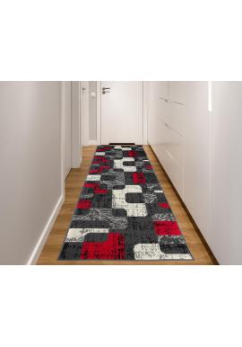 Sivo-červený koberec s moderným vzorom