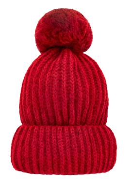 Červená zimná čiapka MOSQUITO s brmbolcom v zľave