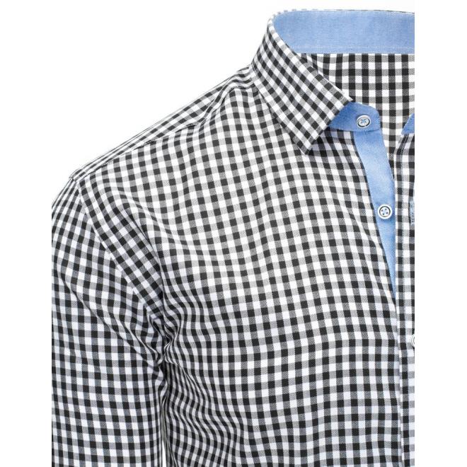Kockovaná pánska košeľa bielo-modrej farby s dlhým rukávom