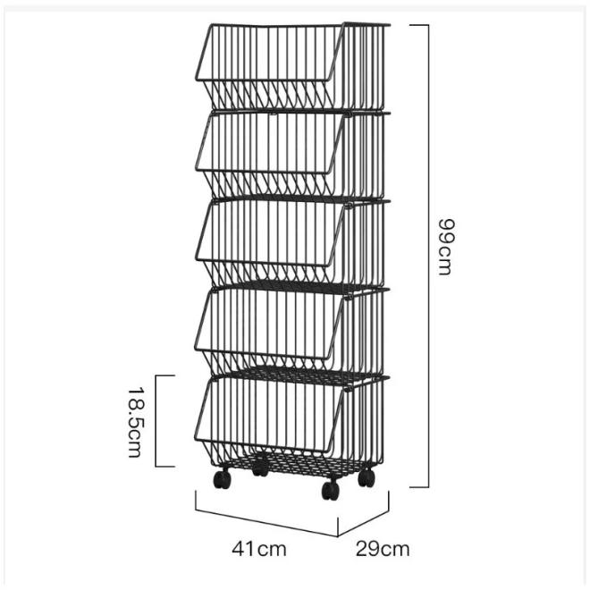 Päťposchodový košíkový regál na kolieskach