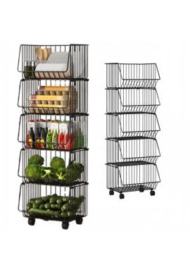 Päťposchodový košíkový regál na kolieskach