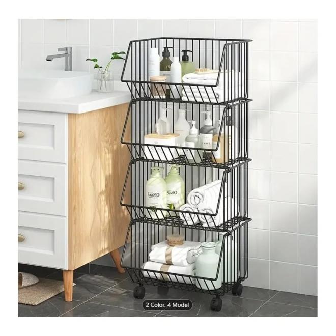 Štvorposchodový košíkový regál na kolieskach