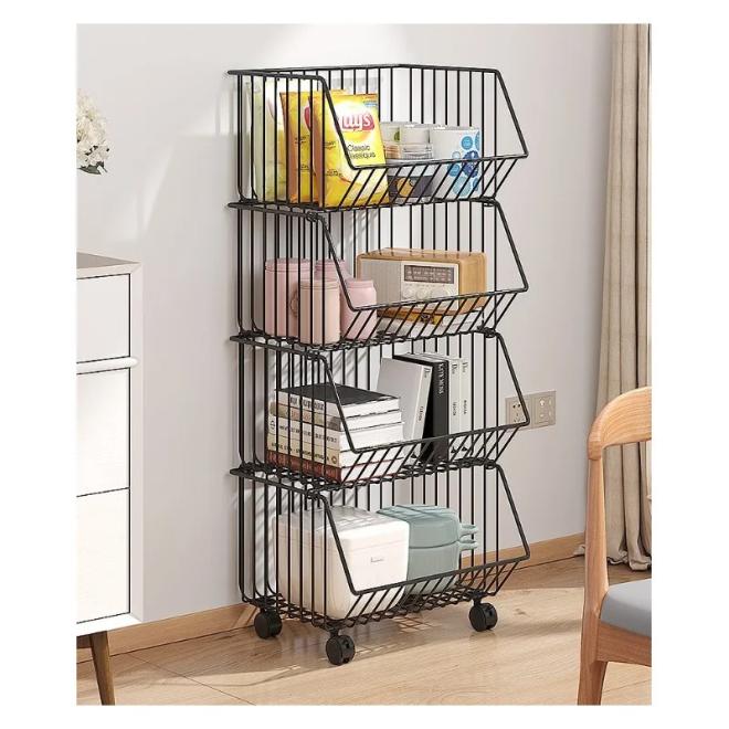 Štvorposchodový košíkový regál na kolieskach