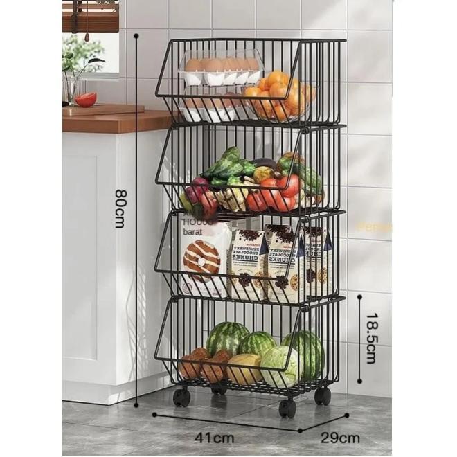 Štvorposchodový košíkový regál na kolieskach