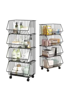 Štvorposchodový košíkový regál na kolieskach