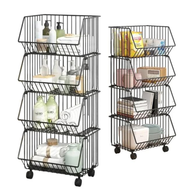 Štvorposchodový košíkový regál na kolieskach