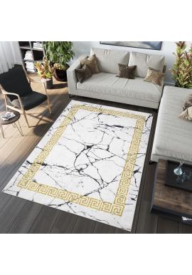 Biely mramorový koberec so zlatým vzorom