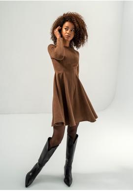 Semišové hnedé šaty MOSQUITO s dlhým rukávom v zľave