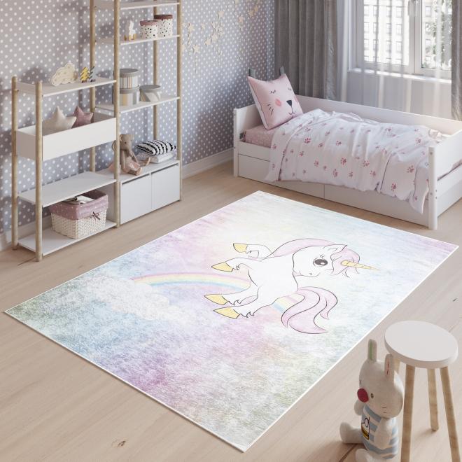 Dúhový detský koberec s jedorožcom