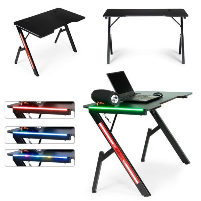 Čierny herný stôl s RGB osvetlením