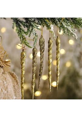 Sada zlatých cencúľov na vianočný stromček - 5 ks