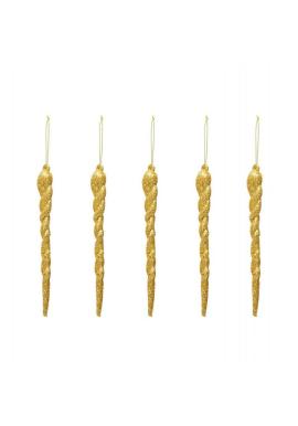 Sada zlatých cencúľov na vianočný stromček - 5 ks v akcii