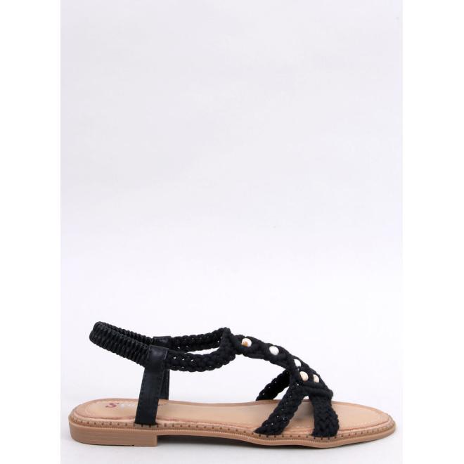 Čierne pletené sandále s korálkami