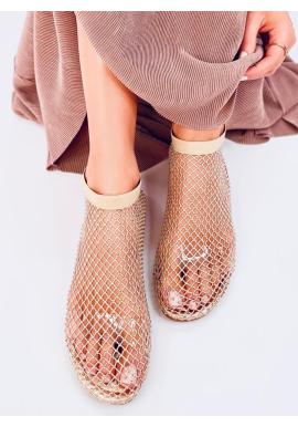 Zlaté sieťované sandále s kamienkami