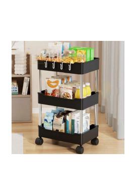 Štvorposchodový čierny regál na kolieskach