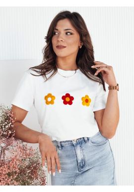 Dámske biele tričko s nášivkami kvetov