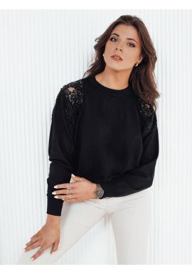Čierny dámsky sveter so zdobenými ramenami