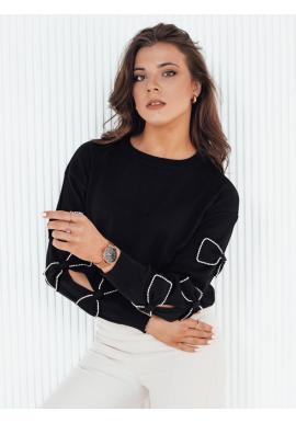 Čierny dámsky sveter s mašľami na rukávoch