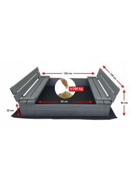 Sivé impregnované uzatvárateľné pieskovisko s lavičkami - 120x120 cm