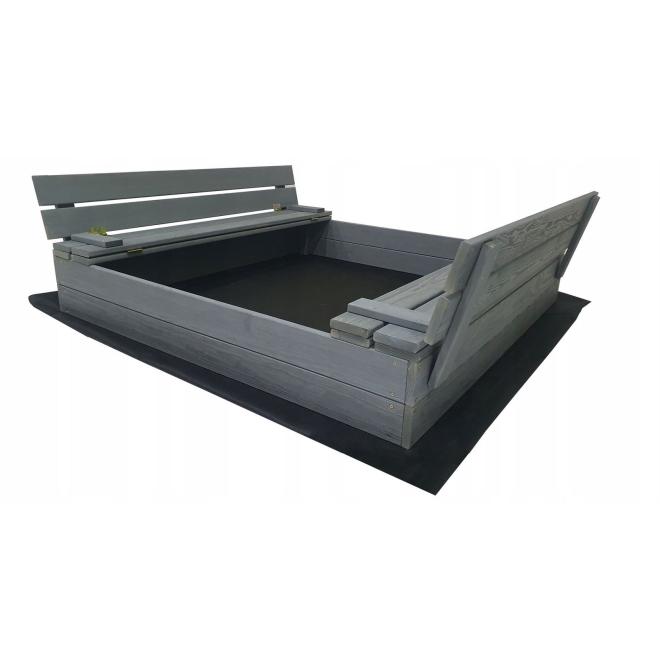 Sivé impregnované uzatvárateľné pieskovisko s lavičkami - 120x120 cm