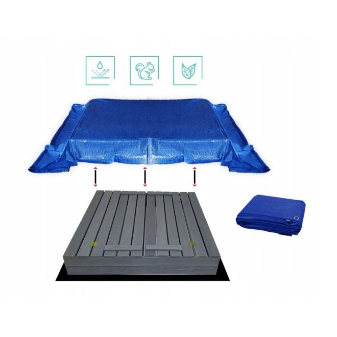 Sivé impregnované uzatvárateľné pieskovisko s lavičkami - 120x120 cm