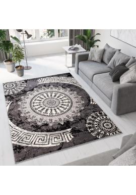 Tmavosivý koberec s moderným vzorom v akci