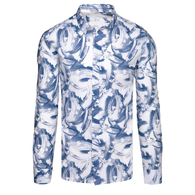 Vzorovaná pánska košeľa modro-bielej farby