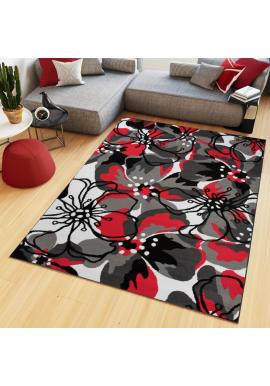 Sivo-červený koberec so vzorom