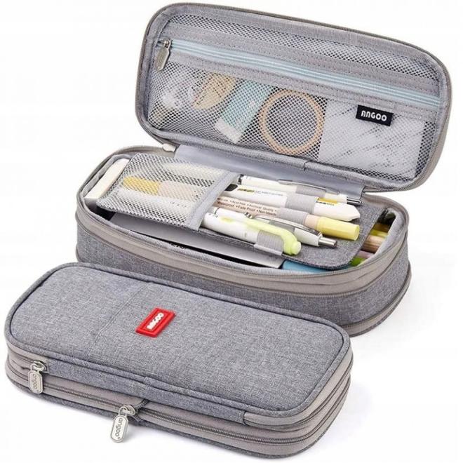 Sivý veľký peračník s dvomi priehradkami