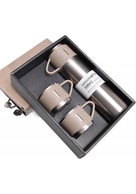Darčeková sada termosky s 3 hrnčekmi v béžovej farbe