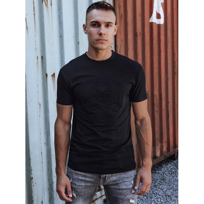 Čierne pánske tričko s reliéfnou potlačou lebky