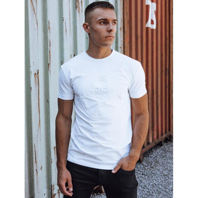 Pánske biele tričko s reliéfnou potlačou lebky