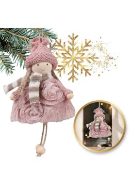 Ružový vianočný anjel na stromček