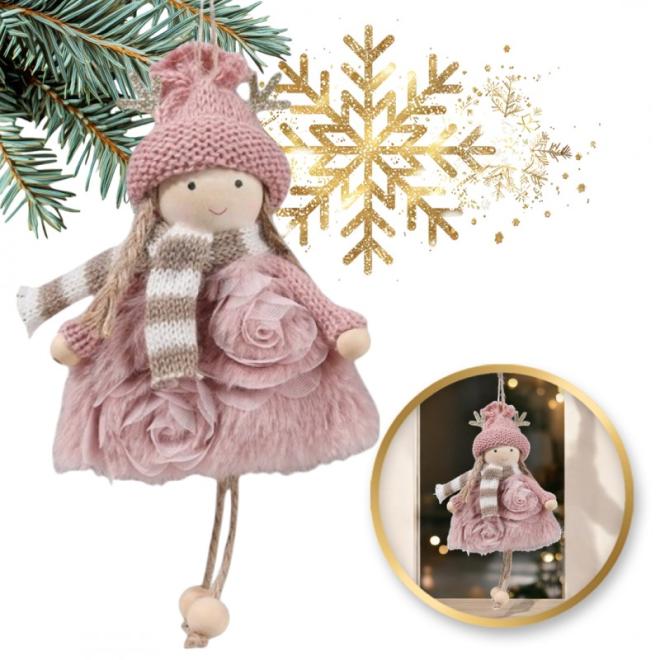Ružový vianočný anjel na stromček